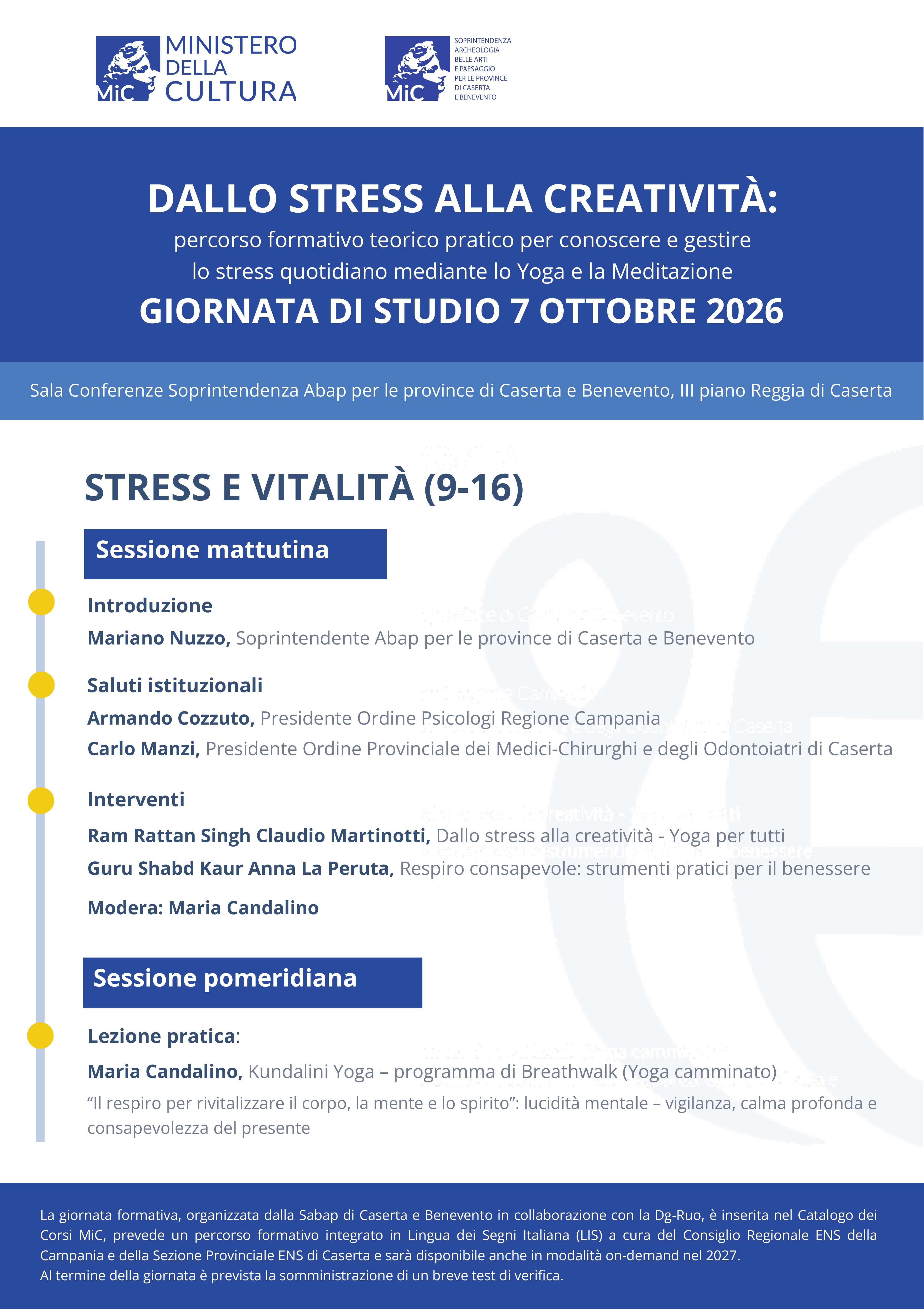 “Dallo stress alla creatività”: alla Soprintendenza Abap per le province di Caserta e Benevento due giornate dedicate al benessere, alla consapevolezza e alla creatività